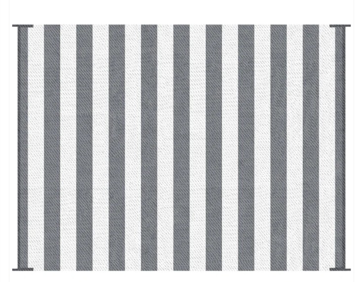 Outsunny Reversible Outdoor Rug, 9′ x 12′ Waterproof Plastic Straw Floor Mat, Portable RV Camping Carpet, Large Floor Mat for Backyard, Deck, Picnic, Beach, Gray & White Striped
