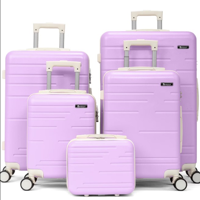 Zimtown 5 Piece Sets Luggage Suitcase ABS Hardside with Spinner Wheels and TSA Lock, Purple
