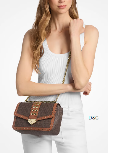 Michael Kors Outlet Soho Large Studded Signature Logo Shoulder Bag