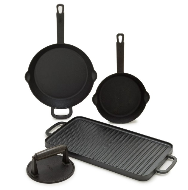 Bobby Flay by GreenPan – 4-Piece Pre-Seasoned Cast Iron Skillet Cookware Set, Black