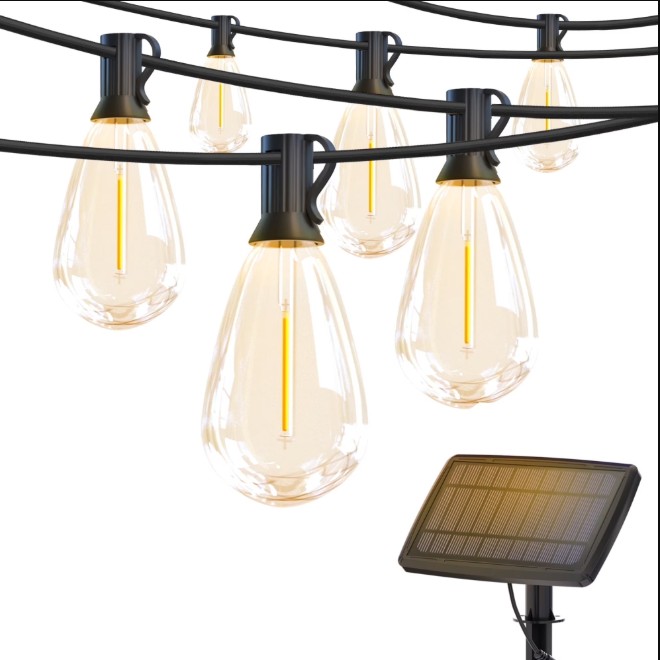 DAYBETTER Solar Outdoor String Lights, 100ft S14 LED Patio Lights with 24 Bulbs, Waterproof String Lights for Backyard