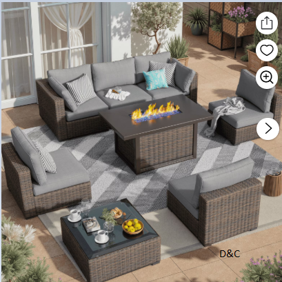 Gaildon 8 Piece Patio Furniture Set with Fire Pit Table, All Weather Outdoor Sectional PE Rattan