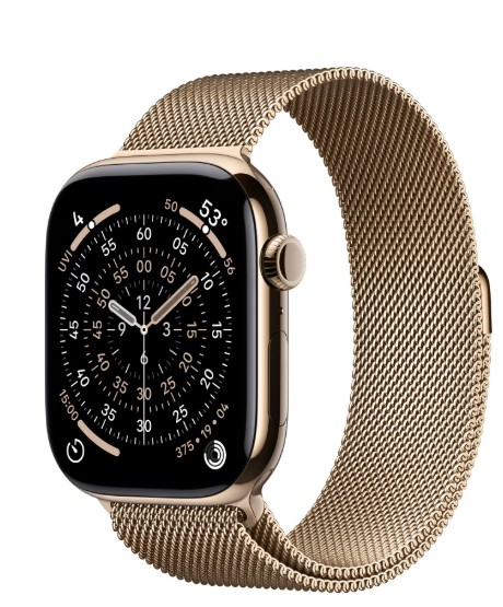 Apple Watch Series 11 [GPS + Cellular 46mm] Smartwatch with Gold Titanium Case with Gold Milanese Loop – M/L