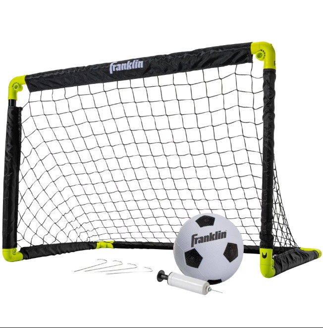 Franklin Sports Kids Mini Soccer Goal Set – Backyard/Indoor Net + Ball Set with Pump – Portable Folding Youth Goal Set – Black + Yellow – 36″ x 24″
