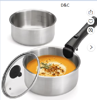 Carote 4 Pcs Stainless Steel Saucepan Set, Saucepans with Detachable Handle, Oven Safe, Induction Ready, Stackable Cookware, Kitchen Cooking Set