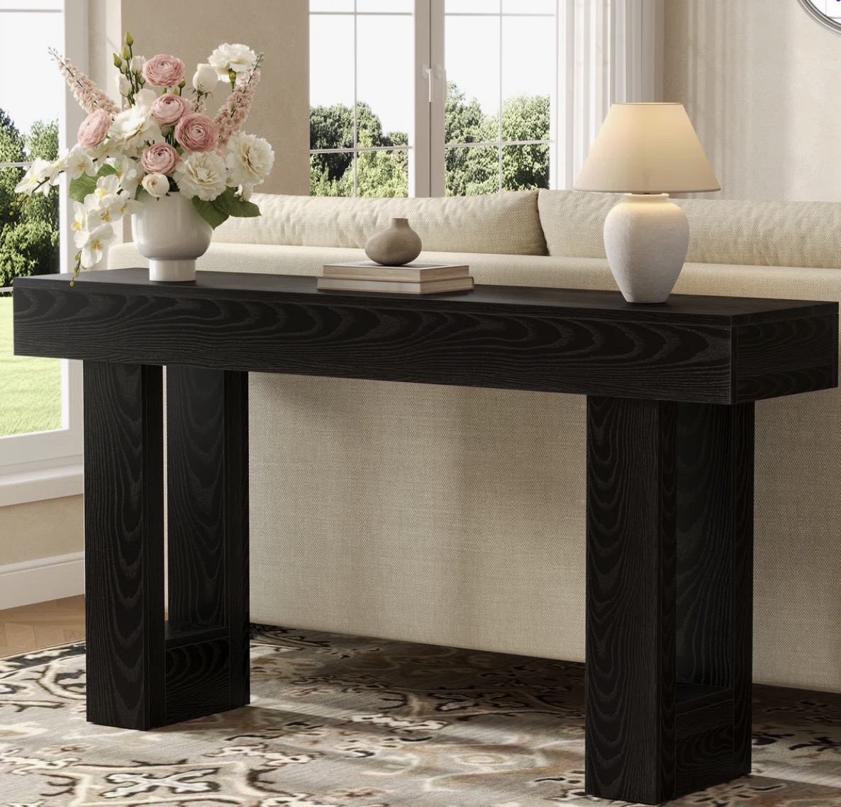  Farmhouse Console Table, Rustic Sofa Table with U-Shaped Legs, Narrow Entryway Table for Living Room