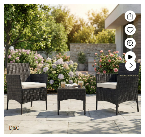 CONCETTA 3-Piece Patio Furniture Set, Wicker Outdoor PE Rattan Furniture with Coffee Table & Washable Cushion, Compact Bistro Conversation Seating for Balcony, Garden, Poolside, Porch – Brown