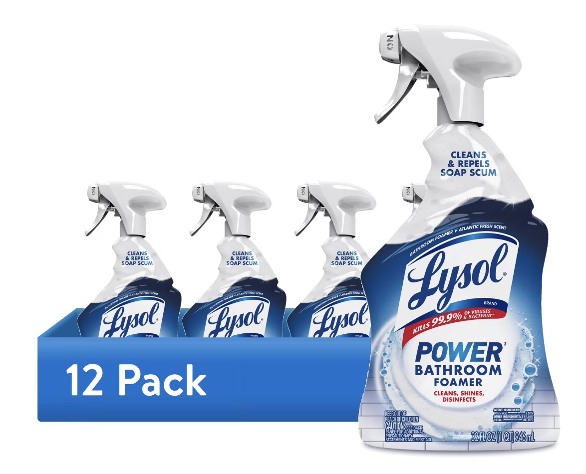 (12 pack) Lysol Power Foaming Cleaning Spray for Bathrooms, Foam Cleaner Bathrooms, Showers, Tubs, 32 fl oz