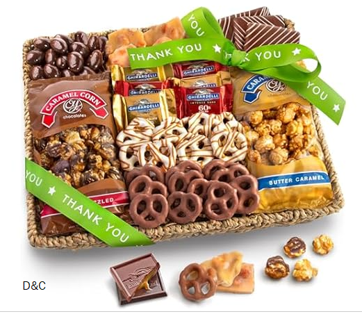 A Gift Inside Thank You Chocolate Caramel and Crunch Grand Gift Basket with Snacks/ Pretzels/ Ghirardelli and Chocolate-covered Nuts
