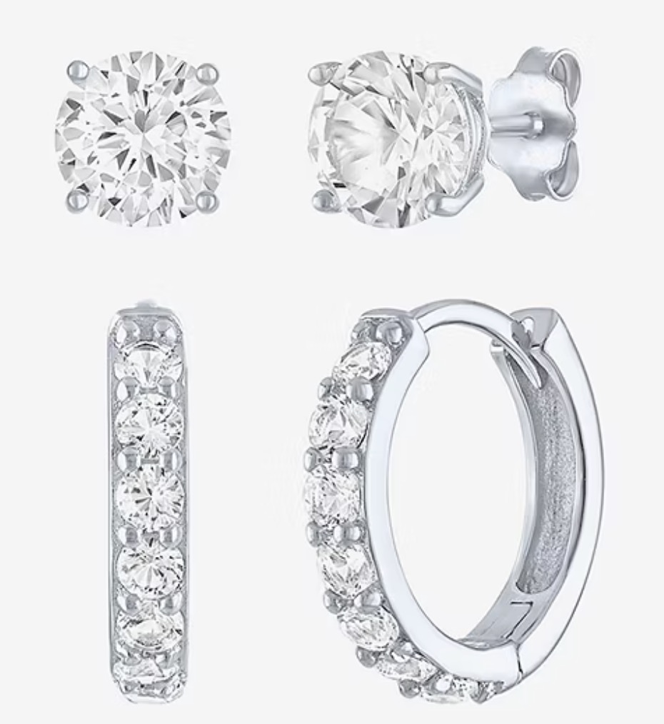 Yes, Please! Womens Lab Created White Sapphire Sterling Silver 2 Pair Earring Set