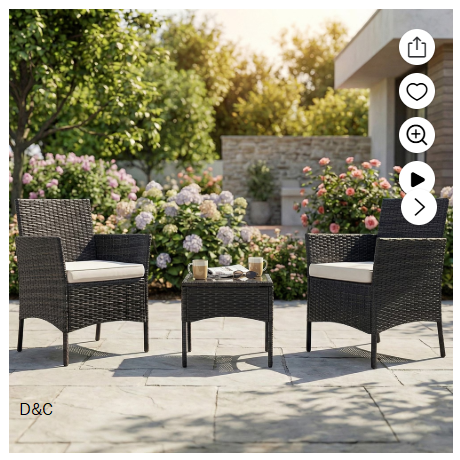 CONCETTA 3-Piece Patio Furniture Set, Wicker Outdoor PE Rattan Furniture with Coffee Table & Washable Cushion, Compact Bistro Conversation Seating for Balcony, Garden, Poolside, Porch – Brown