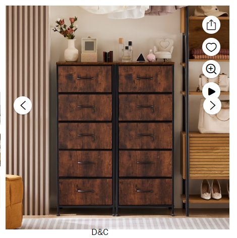 EDX 5 Drawer Dresser, Wide Chest of Drawers Nightstand Storage Tower Storage Fabric Dresser with Wood Top for Living Room, Bedroom, Hallway,Black