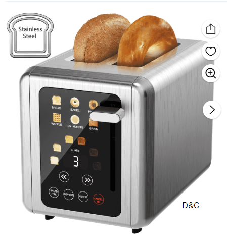 WHALLULTRA Touchscreen Toaster 2 Slice, Stainless Steel, 1.5 ” Wide Slots, Bagel, Defrost, 850W