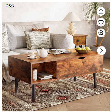 Gianna 39.4″Lx19.6″Wx17.4″H Wood Lift Top Coffee Table with Hidden Compartment and Adjustable Storage Shelf
