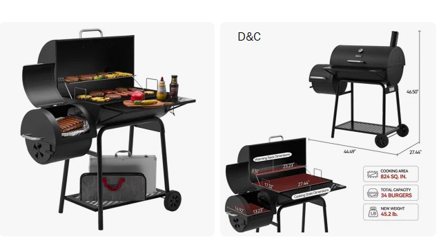 Royal Gourmet 28″ Barrel Charcoal Grill with Smoker and Front Table