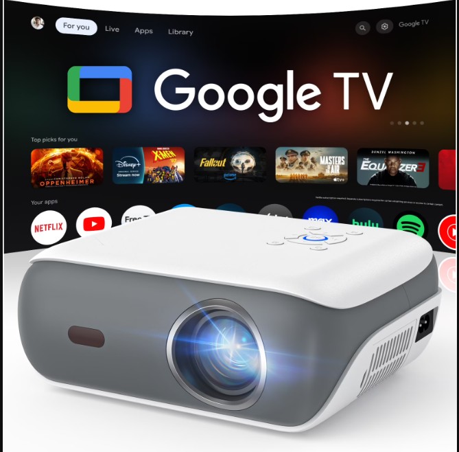 HAPPRUN Official Licensed Google TV Projector, 4K Smart Projector with WiFi & Bluetooth, Outdoor Movie Projector with Dolby Sound, Built-in Streaming Apps, Compatible with Game Consoles & Smartphones