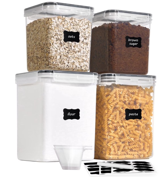 Sindcom Airtight Storage Canisters, 4 Pcs Large Food Storage Container for Flour, Sugar, Baking Supplies, Rice with Lids