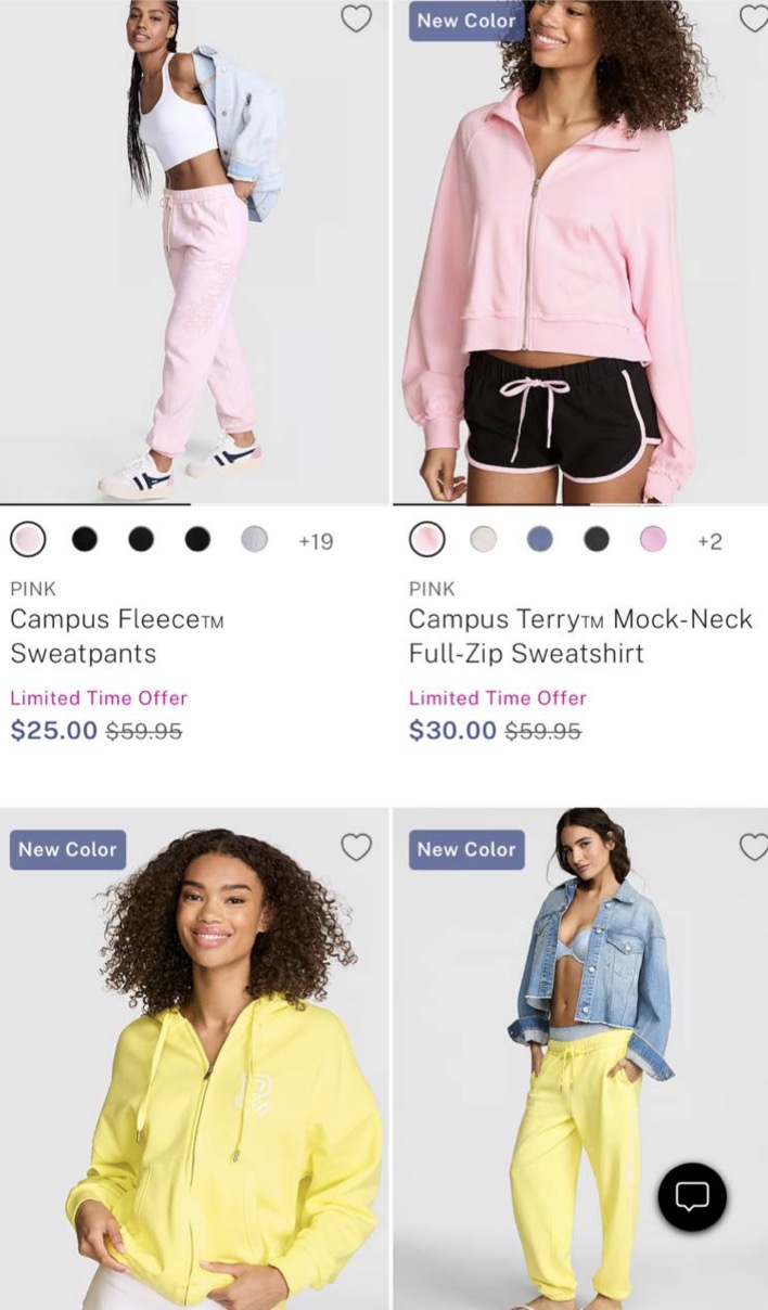 PINK  sweatshirts and sweatpants only $30!