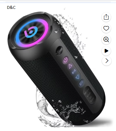 Portable Bluetooth Speaker IPX7 Waterproof, 30W Loud Sound, Deep Bass, Bluetooth 5.4, LED Lights, Wireless Stereo Pairing, 24H Playtime