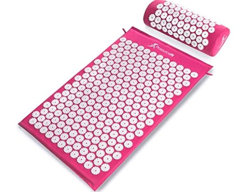ProsourceFit Acupressure Mat and Pillow Set for Back/Neck Pain Relief and Muscle Relaxation – Pink/White