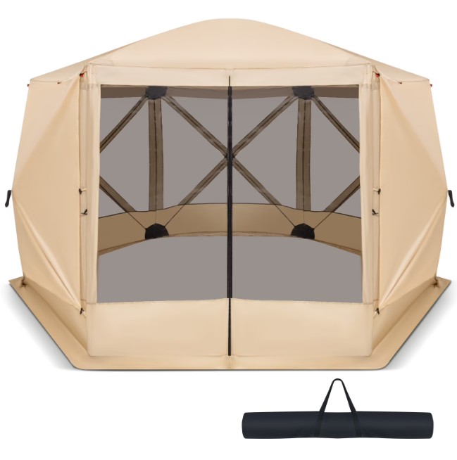Costway 11.5 X 11.5 FT 6-Sided Pop-up Screen House Tent With 2 Wind Panels for Camping Coffee