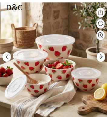Just Feed Me by Jessie James Decker 10-Piece Melamine Mixing Bowl Set with Lids, Strawberry Design