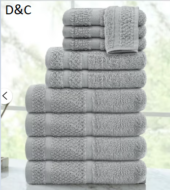 Mainstays 10 Piece Towel Set with Upgraded Softness & Durability, Grey