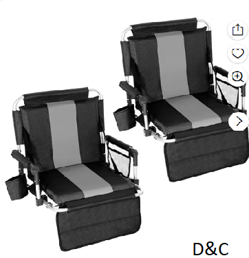 Sophia & William Set of 2 Portable Stadium Chair Stadium Seat for Bleacher with Cup Holder, Gray