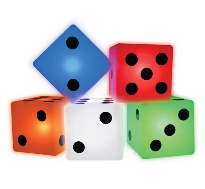 LED Jumbo Dice, Light-Up Game, for All Ages, by MinnARK