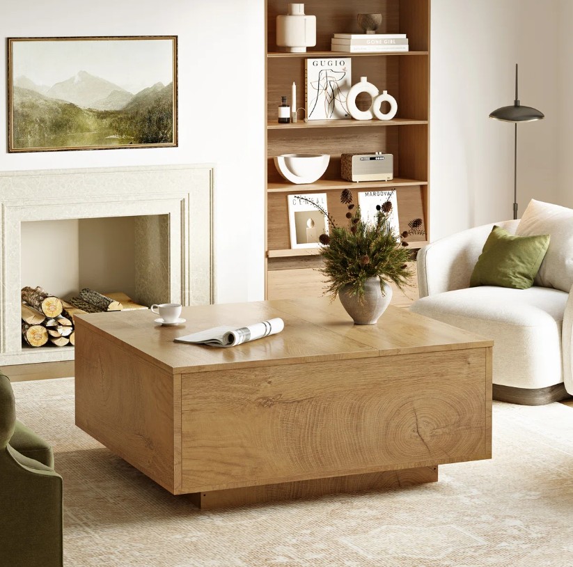 31.5” Lift Top Coffee Table with Block Base