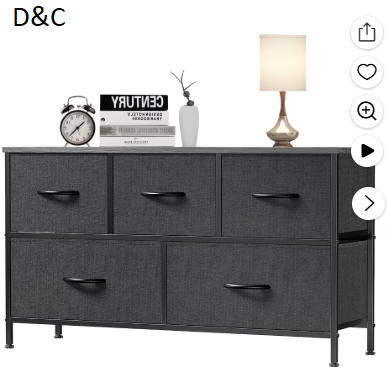 EDX 5 Drawer Dresser, Wide Chest of Drawers Nightstand Storage Tower Storage Fabric Dresser with Wood Top for Living Room, Bedroom, Hallway,Black