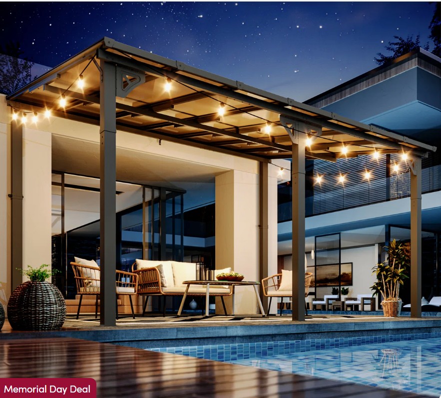 14 Ft. W x 10 Ft. D Outdoor Metal Pergola with Sloped Roof Patio Gazebo for Backyard, Deck
