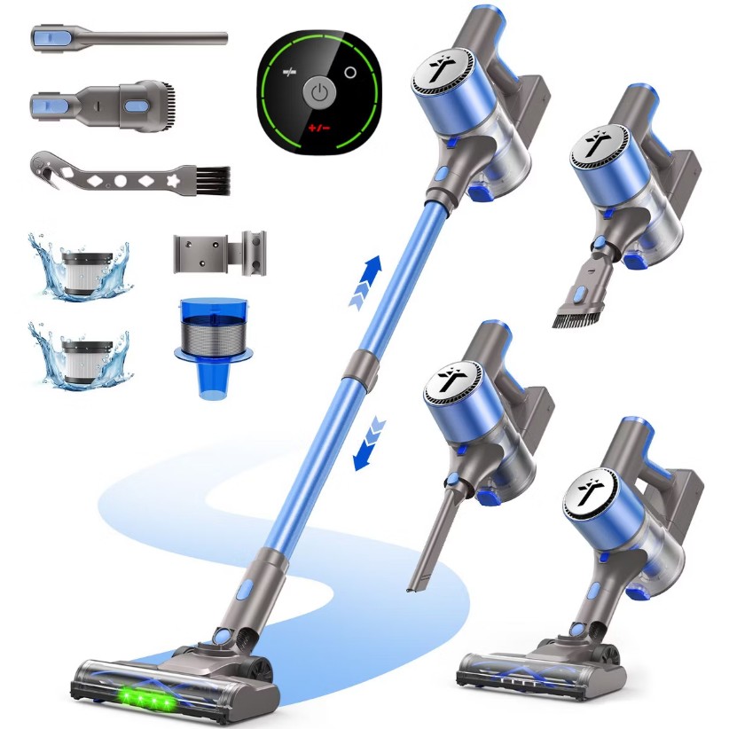 Teendow 300W Cordless Stick Vacuum Cleaner, 50KPa Lightweight Stick Vacuum for Home Hardwood Floor & Carpet, Filters Included