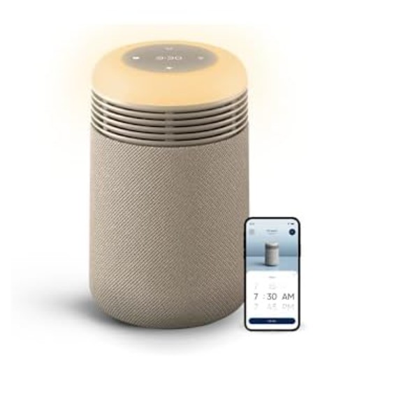 BLUEAIR Air Purifier & Sunrise Alarm Clock for Bedroom, Nursery – HEPA, HEPASilent™, Wake-Up Light, White Noise & Soothing Sounds for Natural Sleep, USB-C, Mini Restful