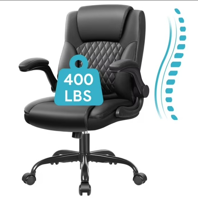 COOLHUT Leather Office Chair, Big and Tall Office Chair 400LBS Wide Seat Ergonomic Computer Desk Chair High Back Executive Leather Chair Adjustable Task Chair Lumbar Back with 8-Year Warranty, Black