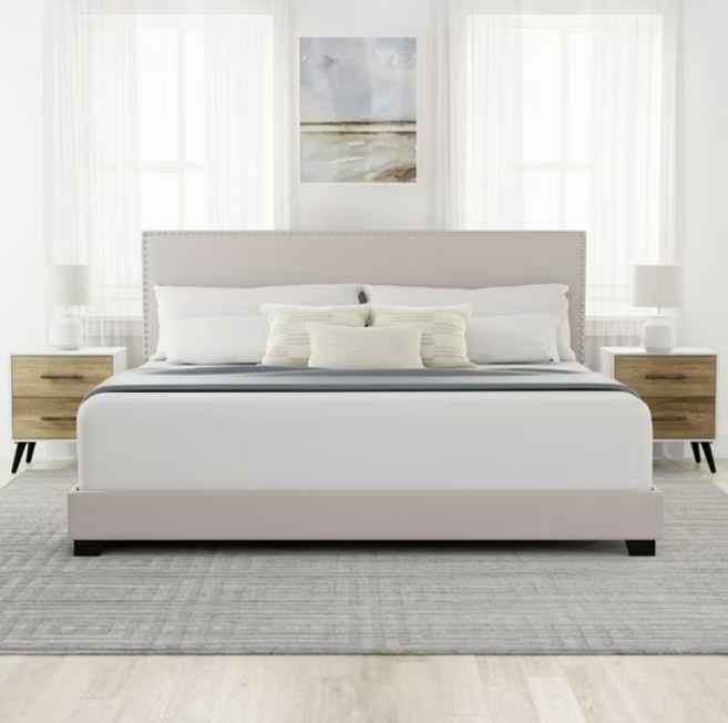Willow Nailhead Trim Upholstered King Bed, Fog