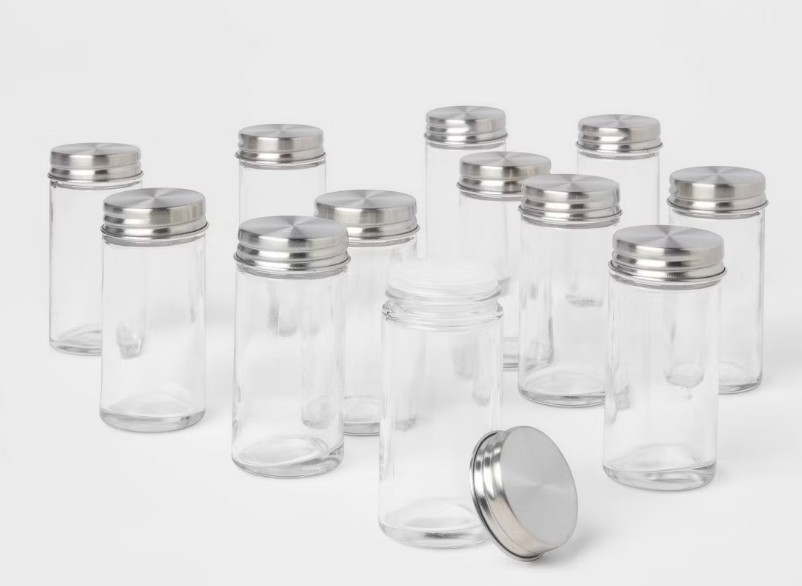2oz 12pk Round Spice Jar Set – Threshold™: Glass Condiment Servers, Hand Wash, Traditional Style, Clear, 2.7 Volume Capacity