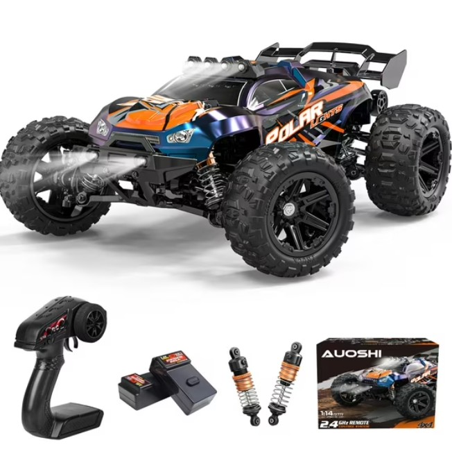 AUOSHI 1:14 Fast RC Toy Car,40+MPH Remote Control Off-Road Truck with Full Metal Drivetrain, 4WD All-Terrain, 2 Batteries, 70 Min Runtime, LED Lights, Waterproof – Great Gift for Kids, Teens & Adults