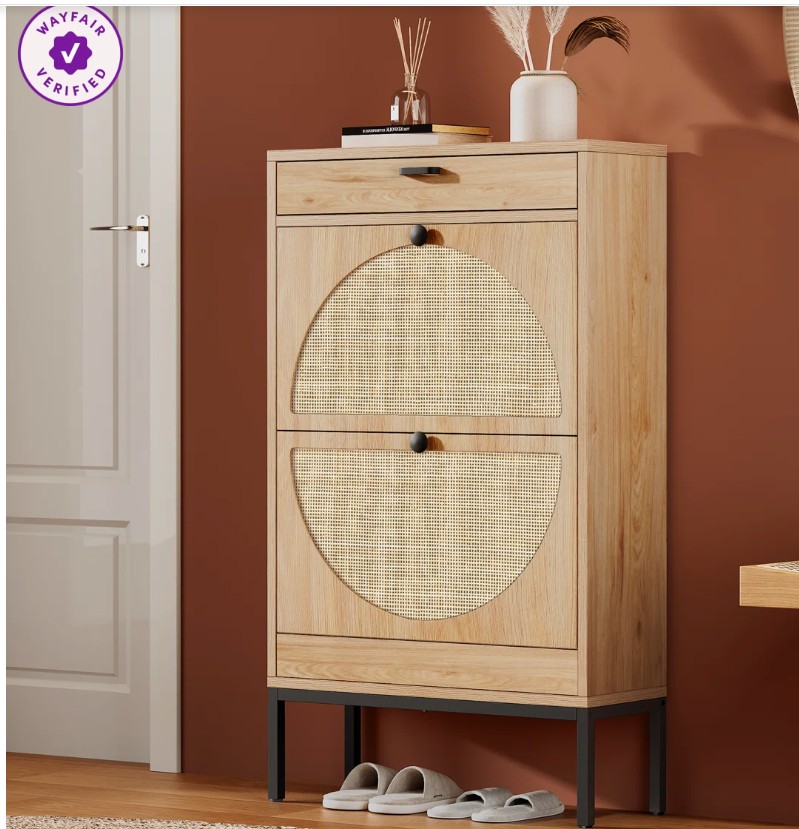 Cerina Boho Natural Rattan Shoe Storage Cabinet