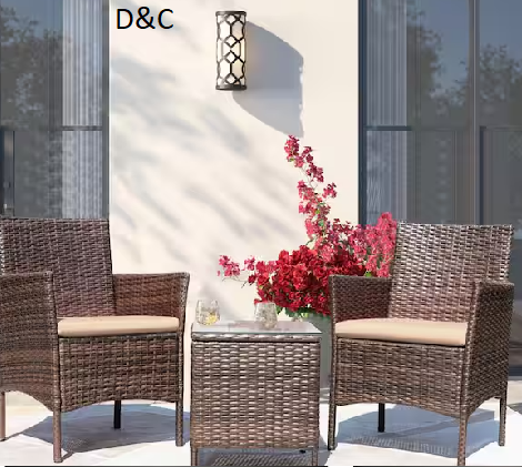 Brown 3-Pieces Patio Furniture PE Rattan Outdoor Conversation Set