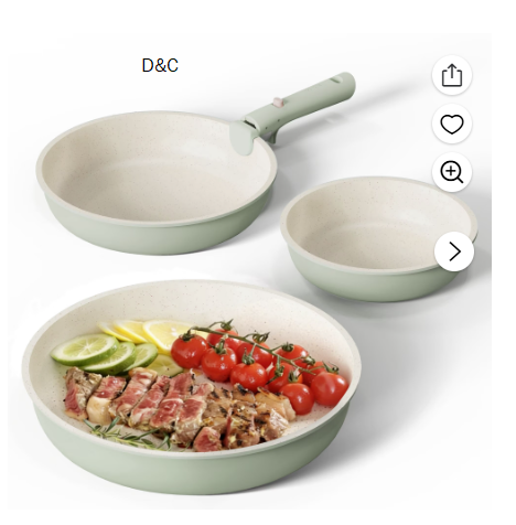 Carote 4 Pcs Nonstick Cookware Sets, Pots and Pans Set with Detachable Handles, Oven Safe, Induction Cookware, Stackable Kitchen Cooking Set, Green