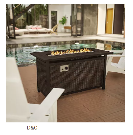 Emma and Oliver Ilya 50,000 BTU Propane Gas Fire Table with Weather Resistant Wicker Base, Steel Tabletop, Glass Beads and Hideaway Tank Holder