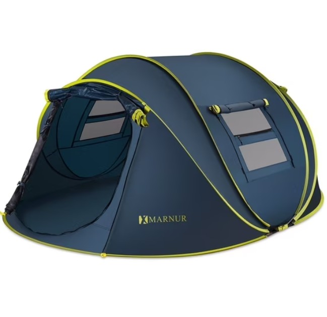MARNUR Instant Tent 4-Person Camp Tent, Auto Setup Pop Up Tent, Pordable, Huge Door & Windows, Outdoor, Dark Blue