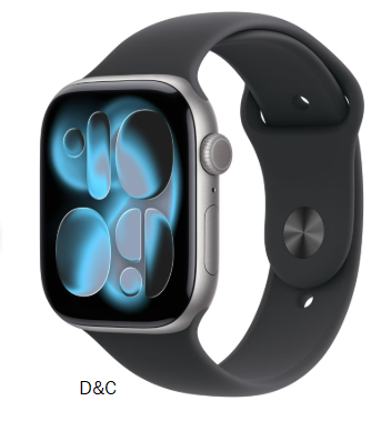 Apple Watch Series 11 [GPS + Cellular 46mm] Smartwatch with Space Gray Aluminum Case with Black Sport Band – S/M