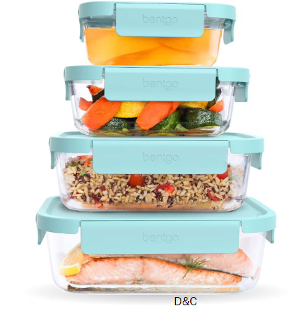 Bentgo 8-Piece Leak-Proof Glass Food Storage Set, Soft Aqua