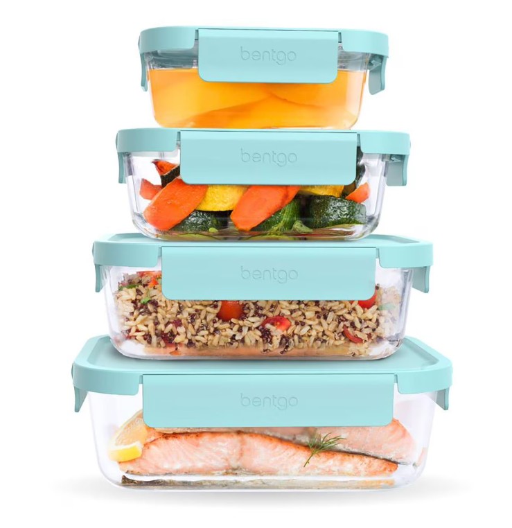 Bentgo 8-Piece Leak-Proof Glass Food Storage Set, Soft Aqua