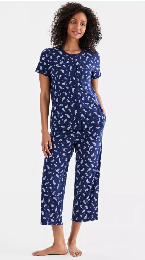 Women’s 2-Piece Cotton Printed Cropped Pajama set