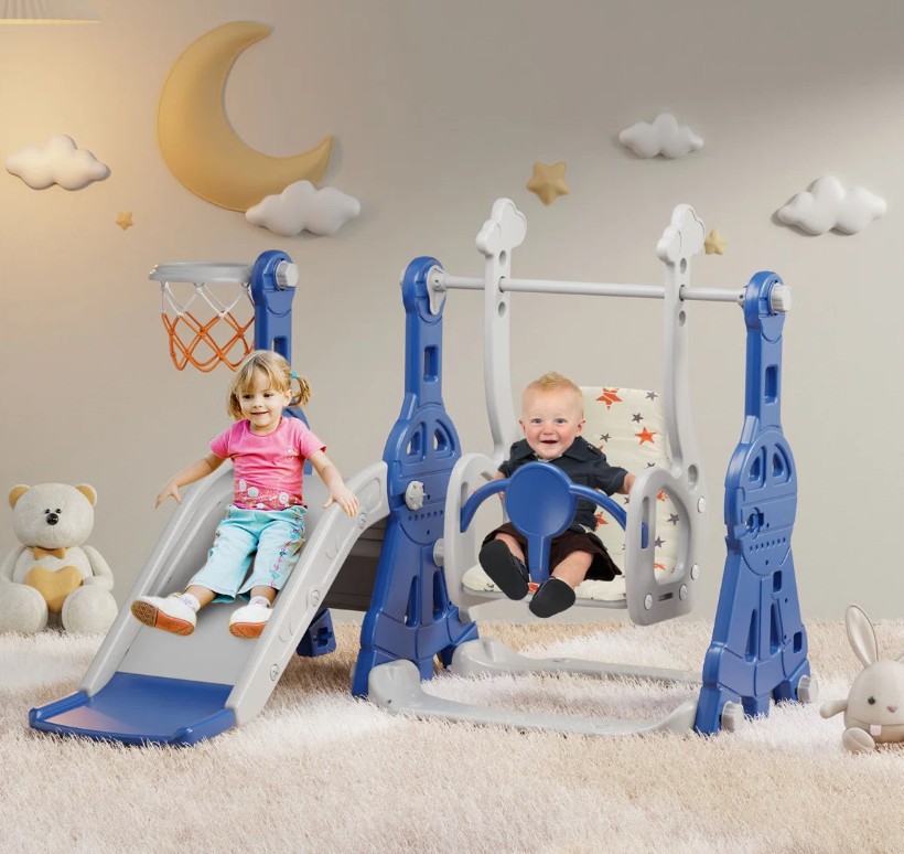 4 in 1 Toddler Slide, Kids Slide with Climber and Swing Outdoor Indoor Slide Playset