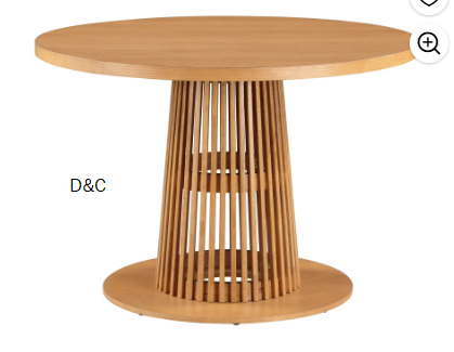 Beautiful Drew Round Dining Table with Fluted Pedestal Base, Warm Honey Finish