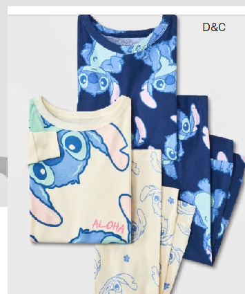 Toddler 4pc Lilo & Stitch Cotton Long Sleeve Pajama Set – Blue/White 3T